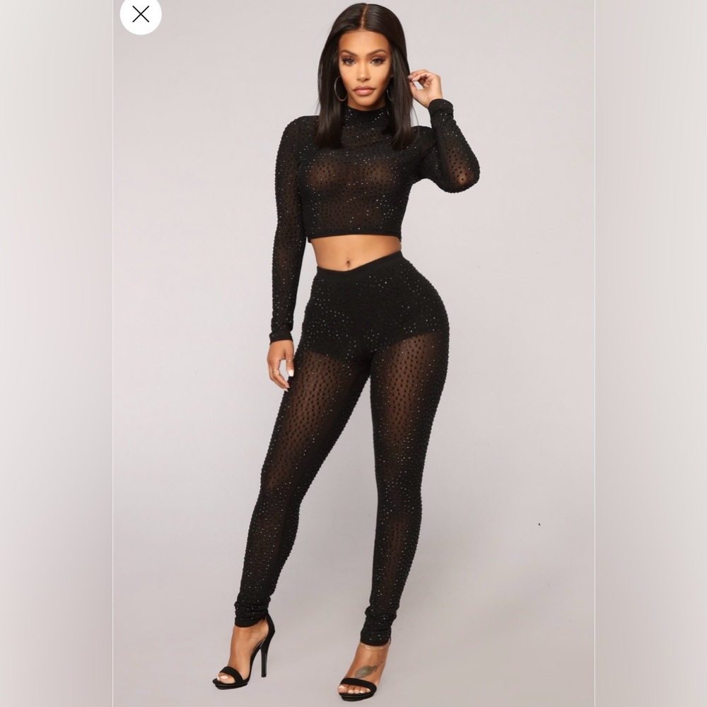 Fashion Nova Lead Example Rhinestone Crop Top Pants Set - Picture 6 of 11